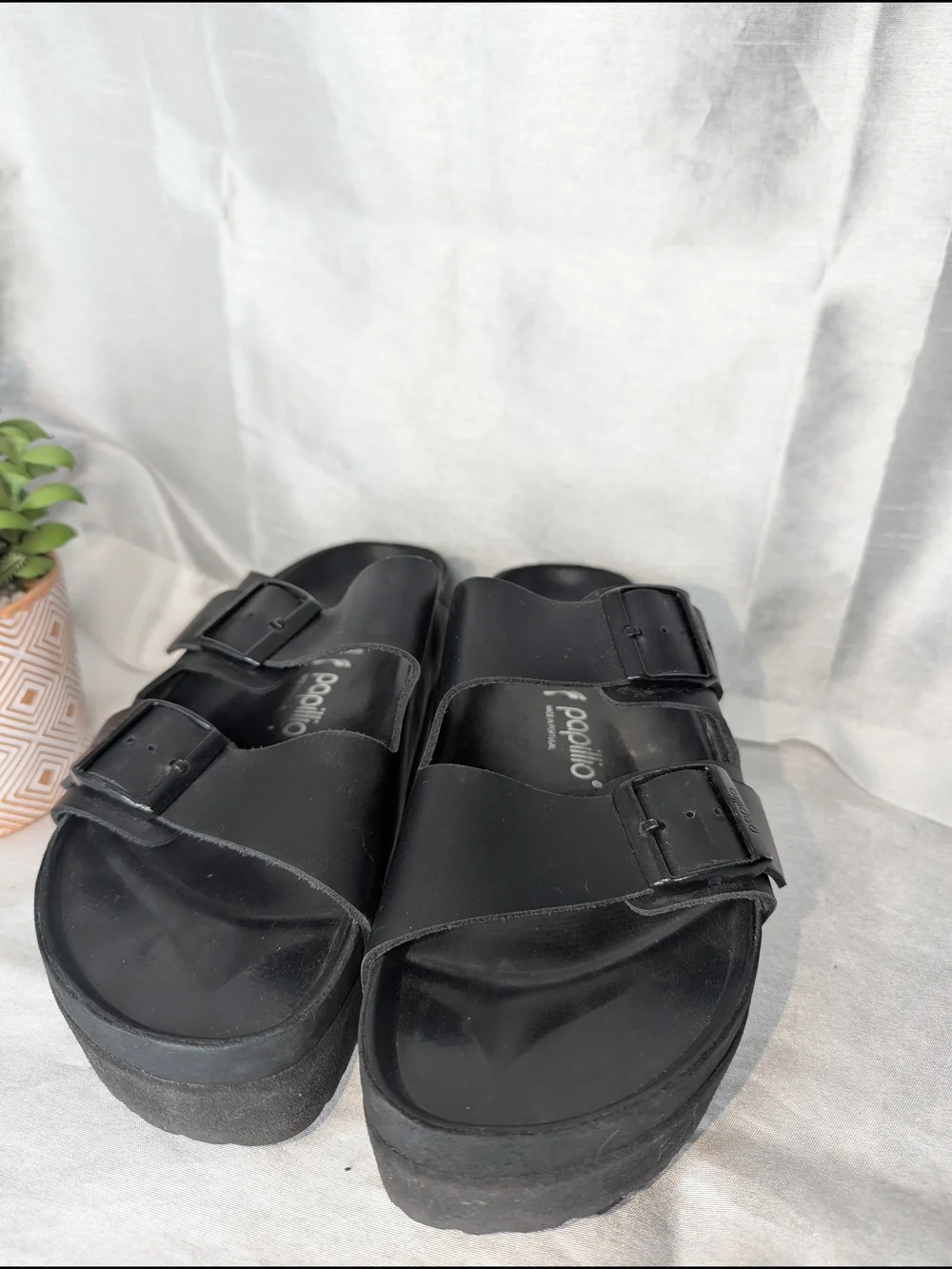 Papillio by Berkinstock Black Double Buckle Platform Slide Sandal Women's EU 41